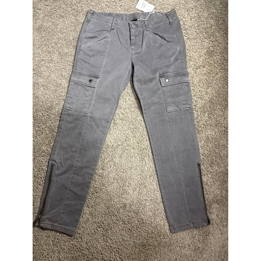 Y2K London Jean Gray Cargo Pants Womens 6 Stretch Ankle Zip Utility Trousers
